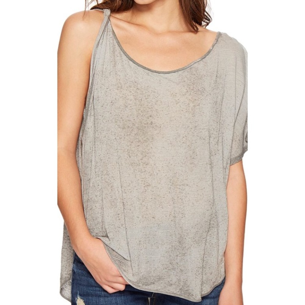 Free People Pluto One-Shoulder Tee Shirt gray Sz M